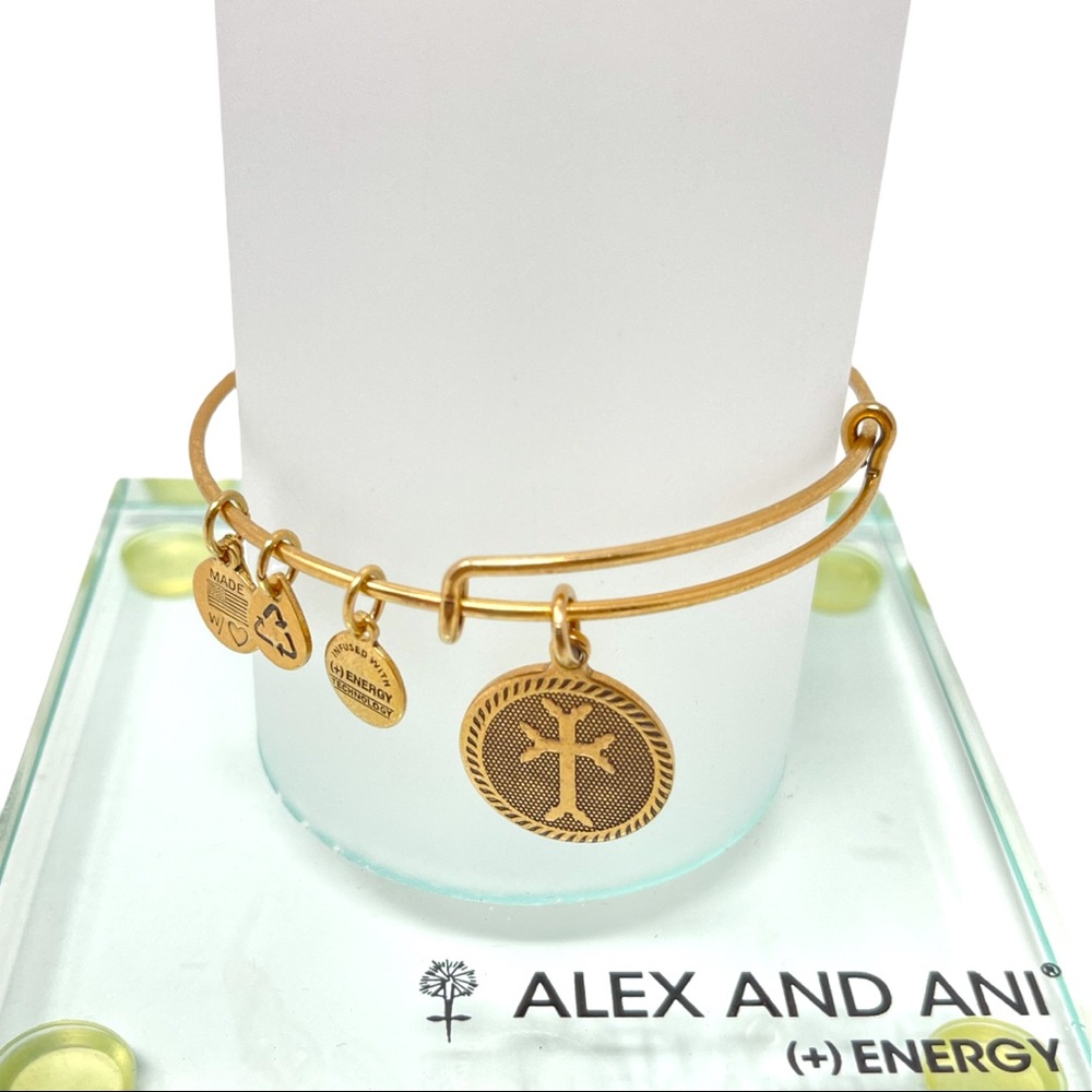 ALEX & ANI Armenian Cross Charm Bracelet Gold Tone Bangle
